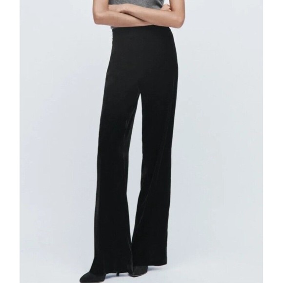 Zara Pants & Jumpsuits Nwt Zara Velvet Trousers Black Stretch Pants